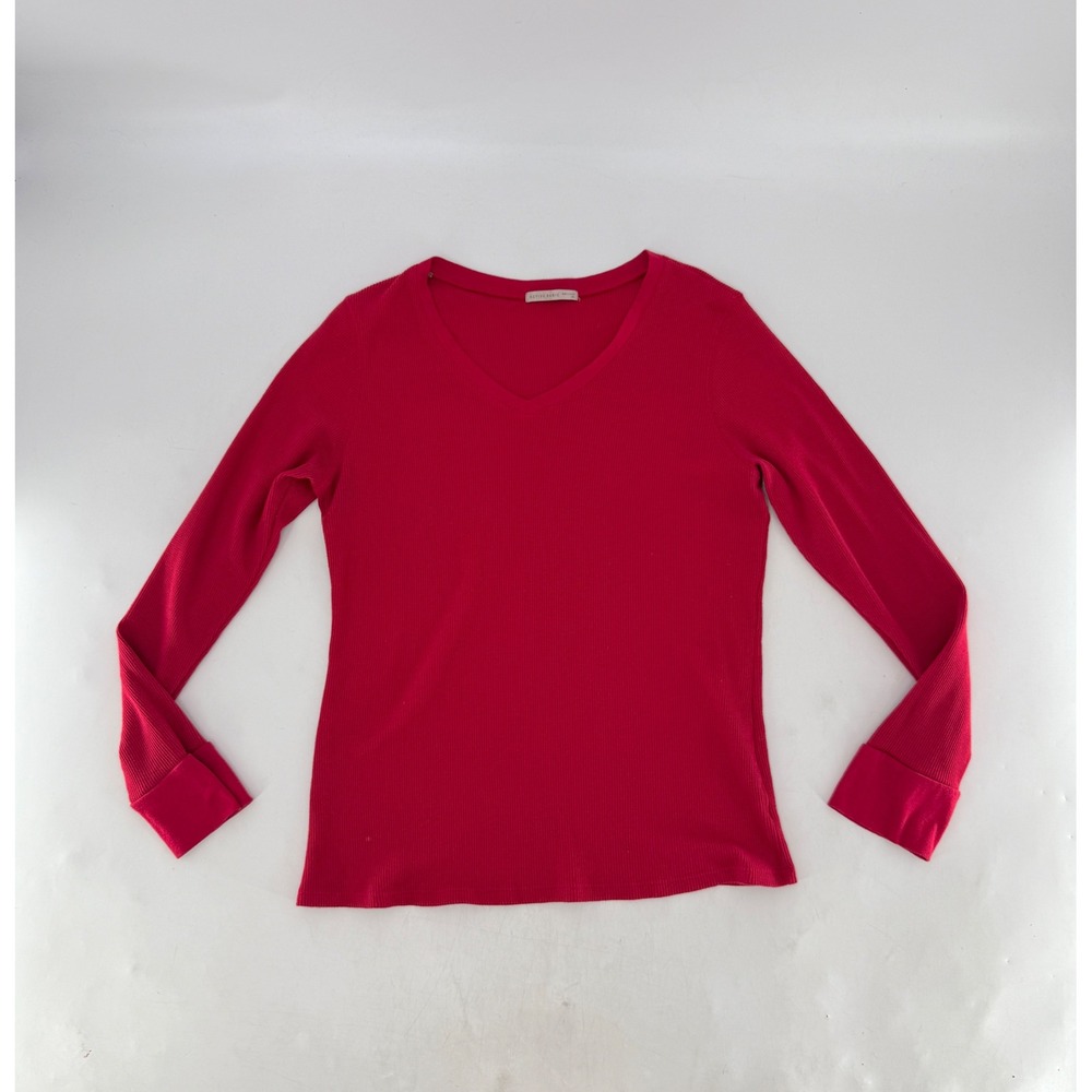 Active Basic 1XL Long Sleeve V Neck Waffle Knit‎ Top Red Basic Runs Small - Picture 5 of 10